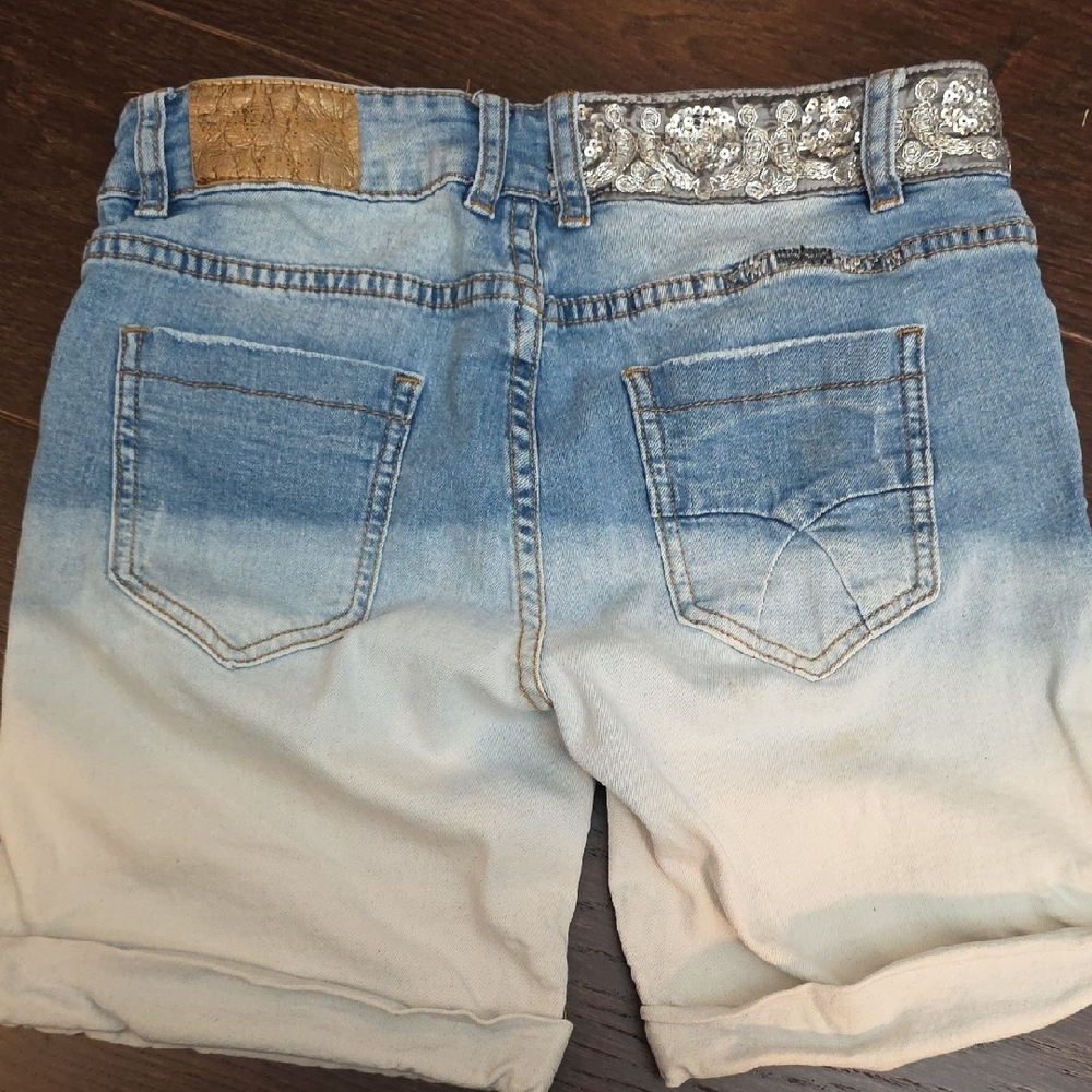 Embellished Ombre Denim Women’s Shorts - Light Blue - Picture 3 of 3